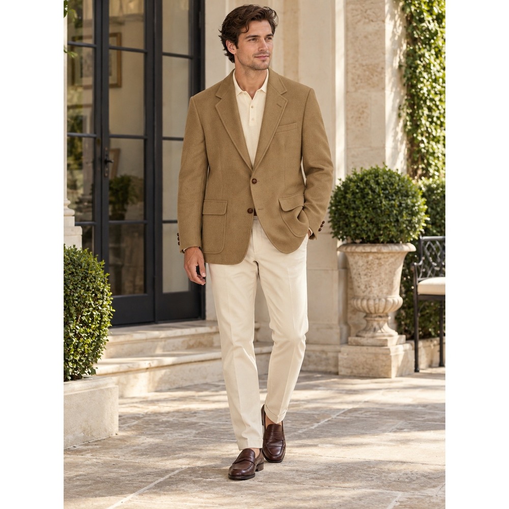 Christian Brooks Men 100% Camel Hair Blazer Tan Sport Coat Old Money Prep XL 44L